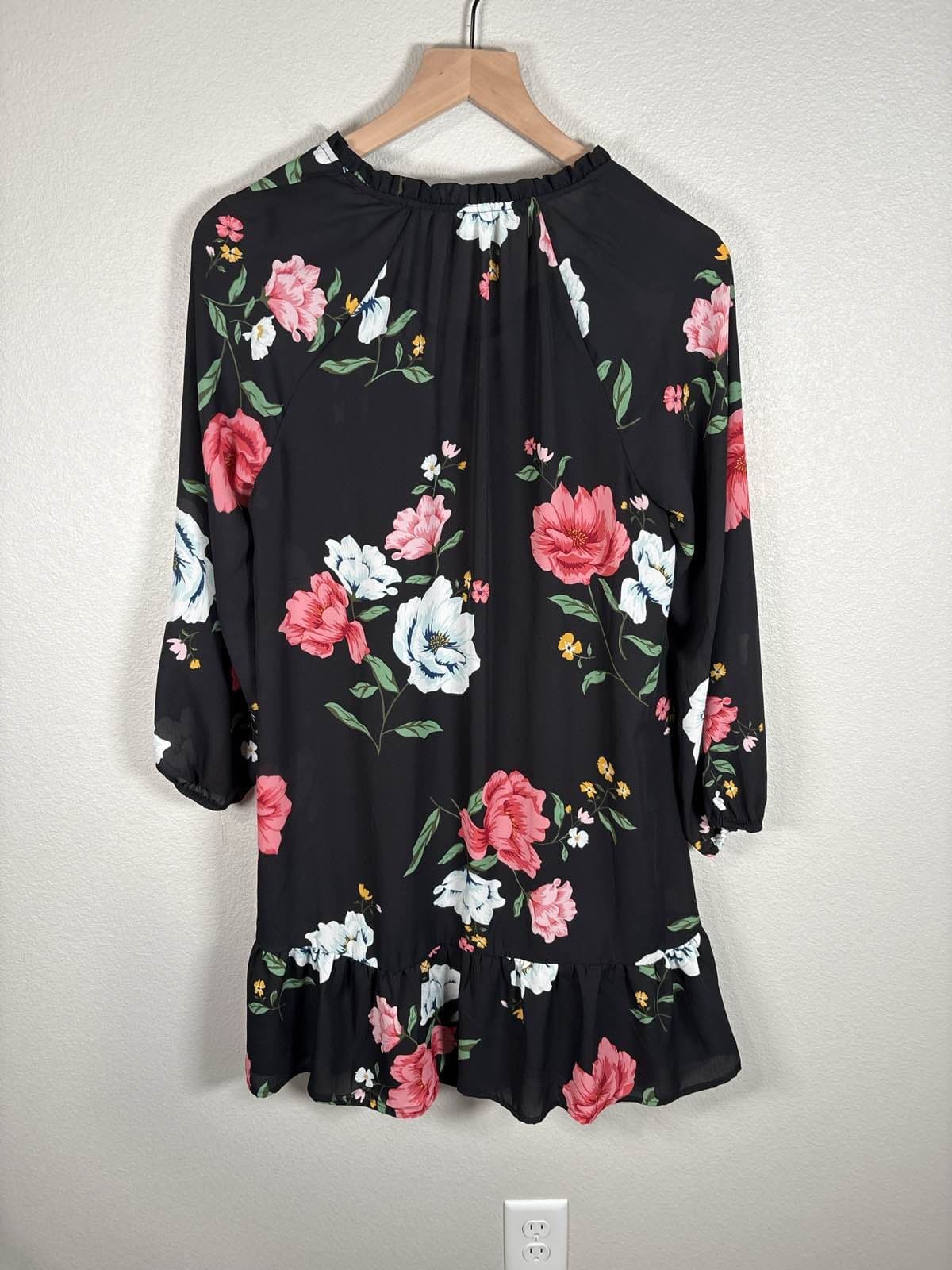 Old Navy Womens Black Floral Long Sleeve Ruffle Dress With Tank M - Thumbnail 5