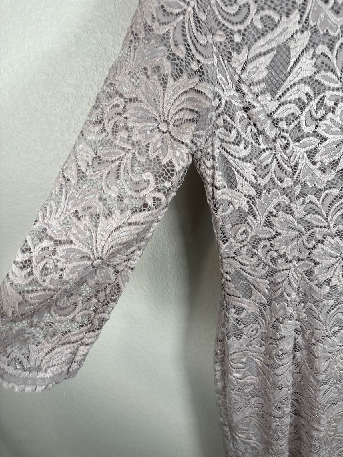 Womens Lace Overlay 3/4 Sleeve Sheath Dress Size L Dusty Lavender M - Thumbnail 3