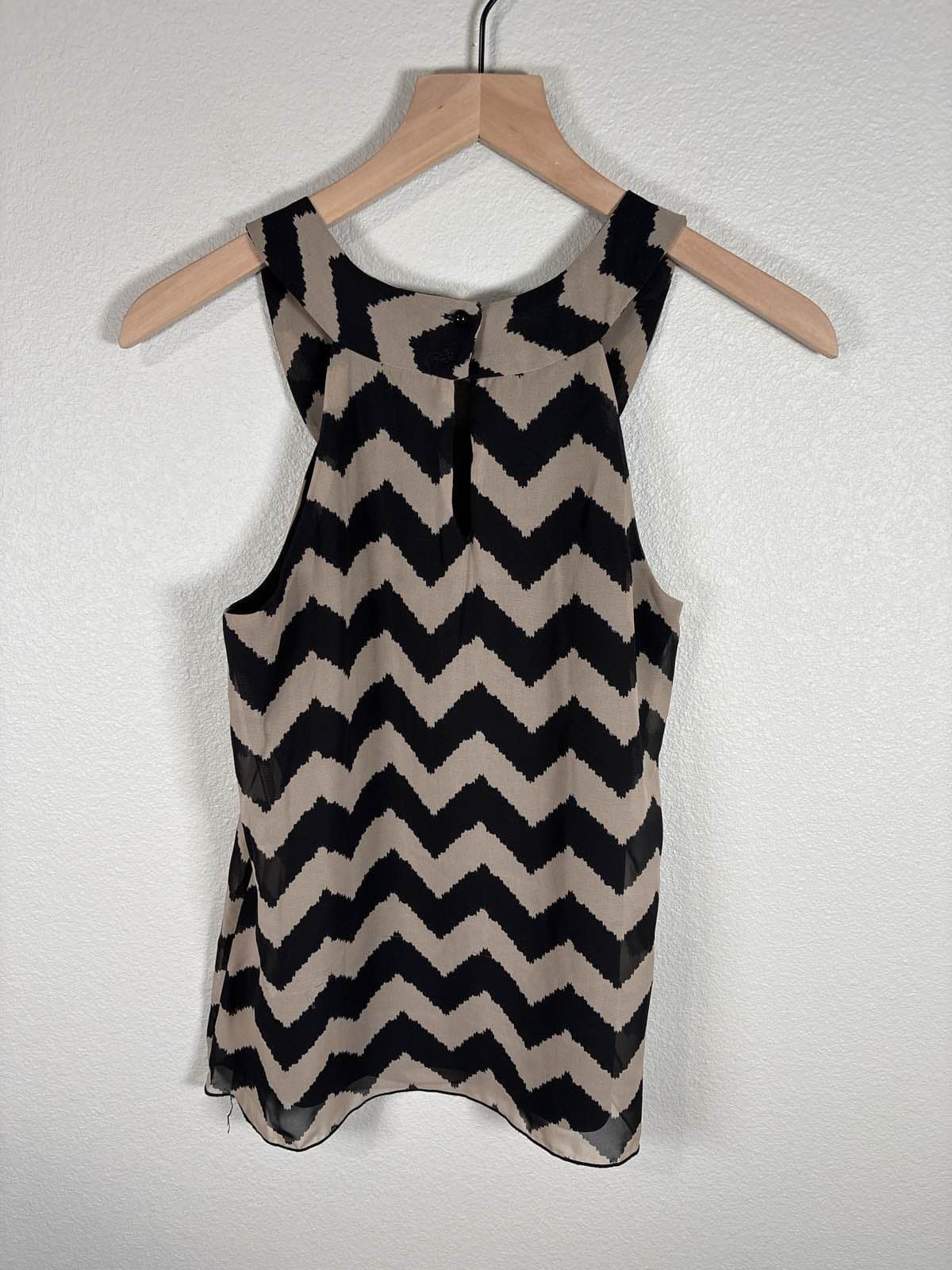 BCX Women's Black Tan Chevron Sleeveless Blouse Top S - Thumbnail 4