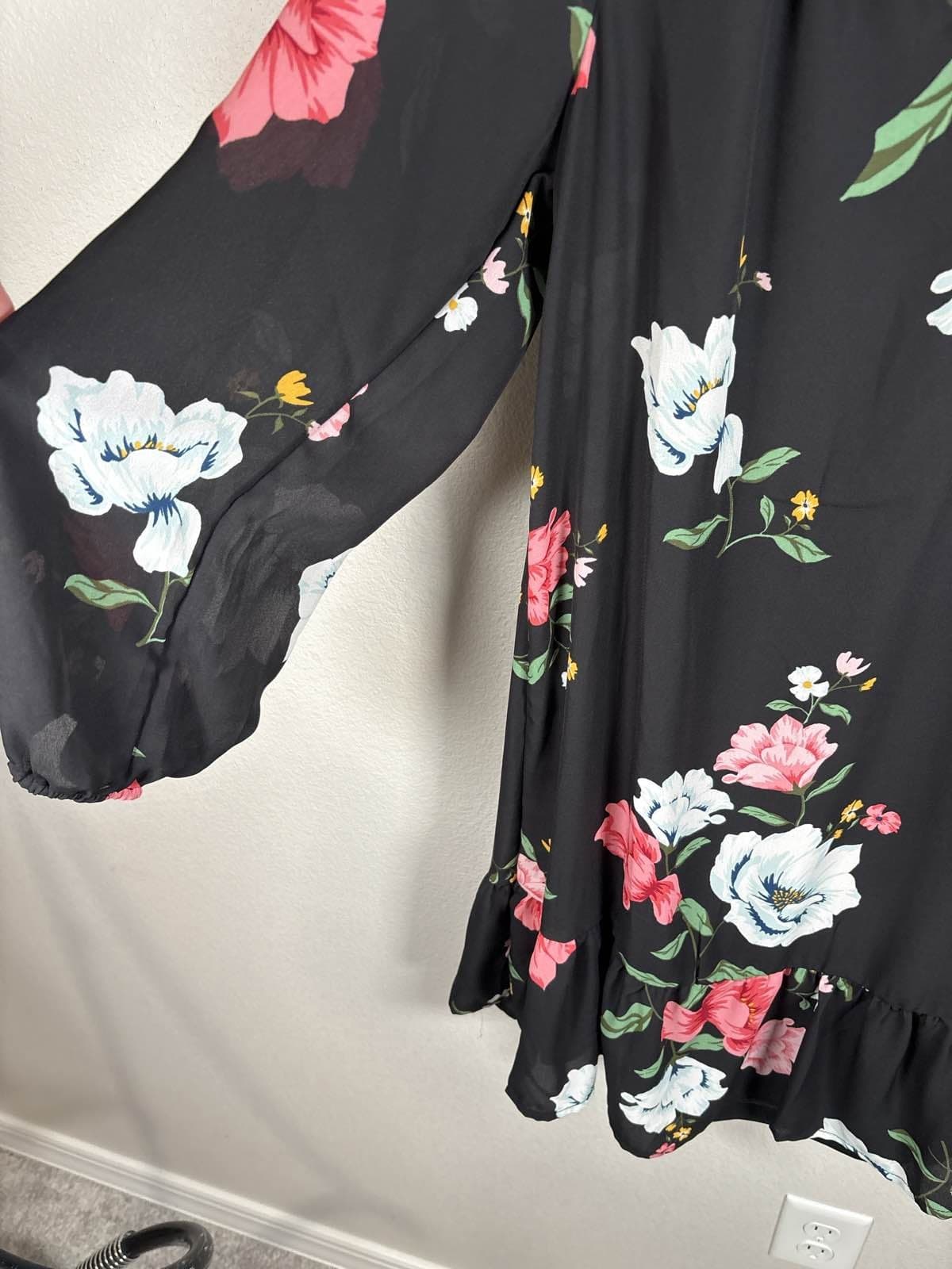 Old Navy Womens Black Floral Long Sleeve Ruffle Dress With Tank M - Thumbnail 4