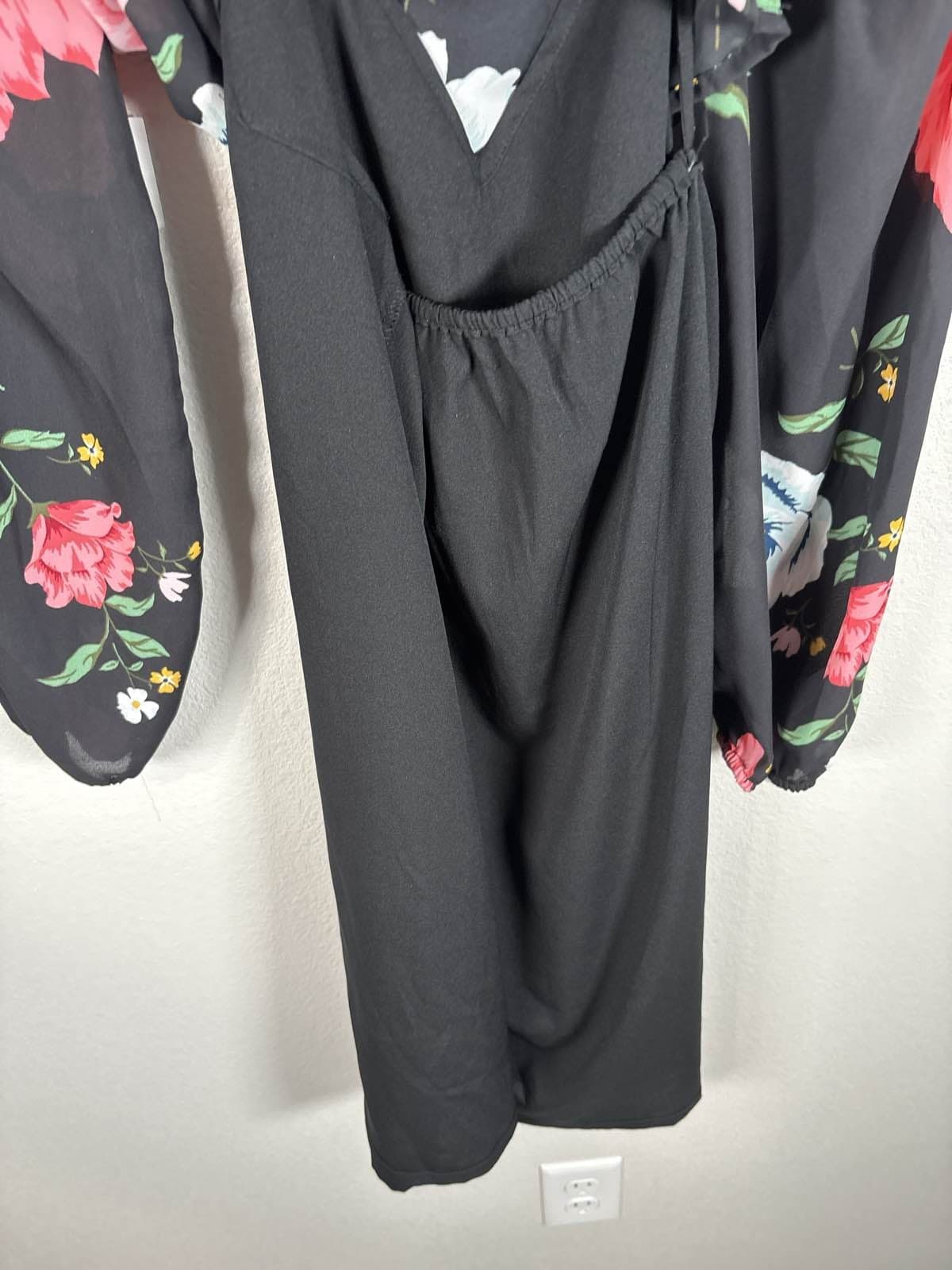 Old Navy Womens Black Floral Long Sleeve Ruffle Dress With Tank M - Thumbnail 7