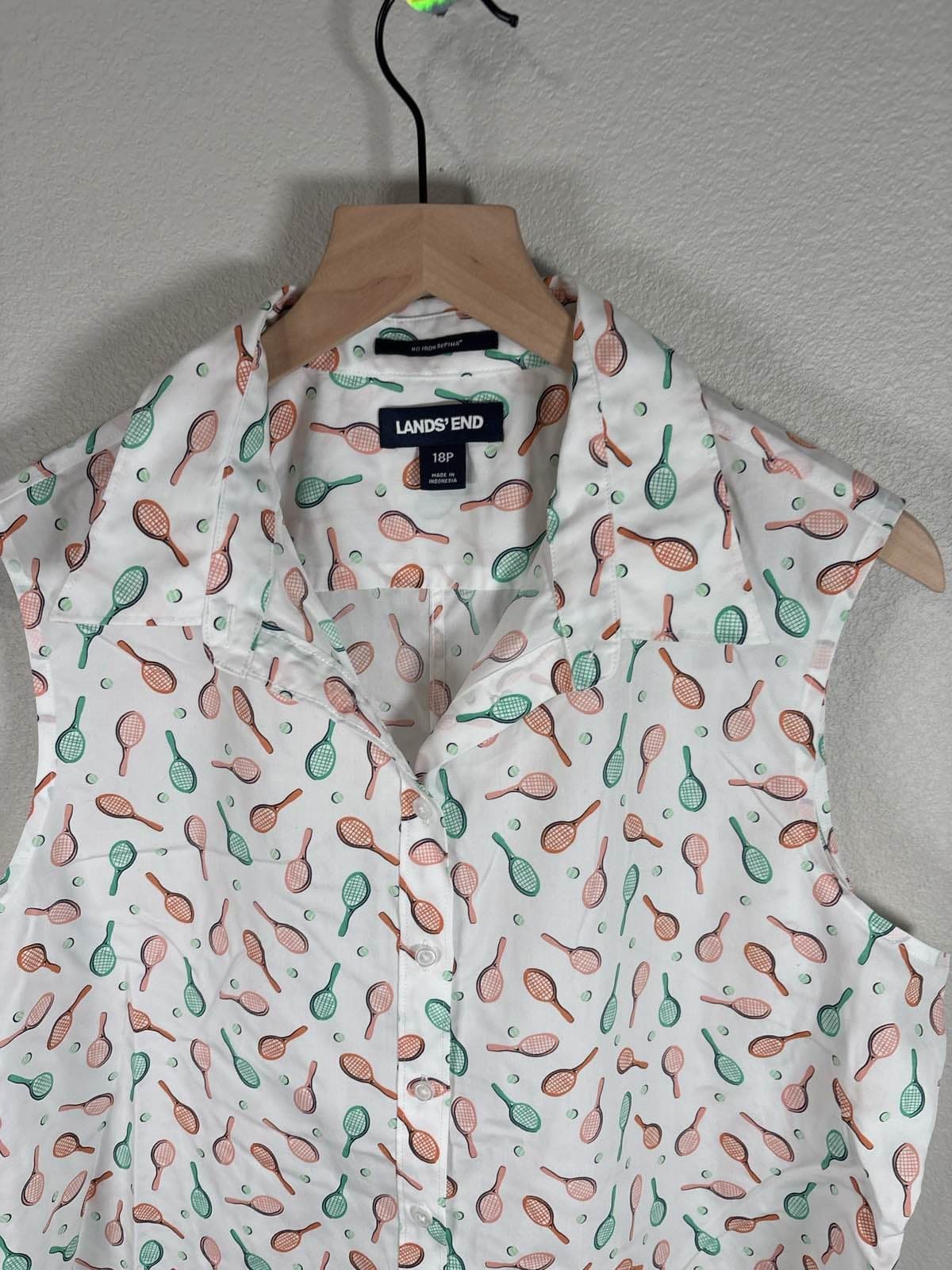 Lands' End 18P No Iron Supima Sleeveless Tennis Shirt - Thumbnail 2