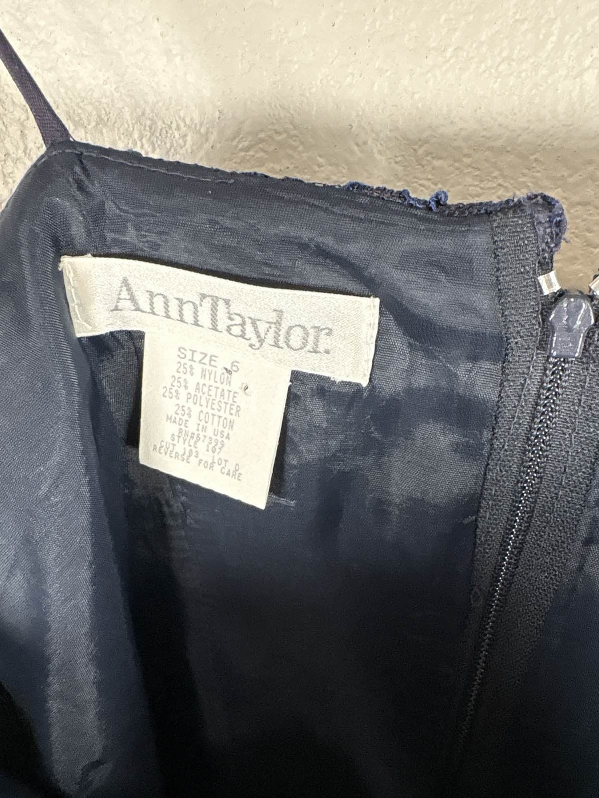 Ann Taylor Navy Blue Lace Mini Dress Spaghetti Strap Sheath 6 - Thumbnail 4