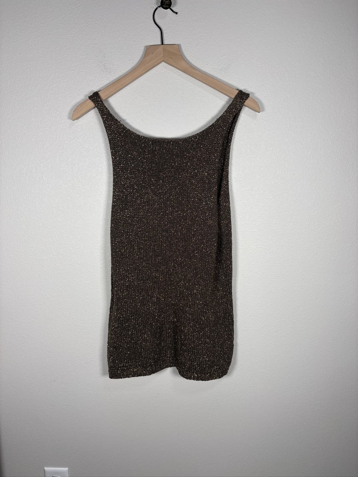 Alfani Womens Gold Metallic Ribbed Knit Tank Top Scoop Neck Size L - Thumbnail 3
