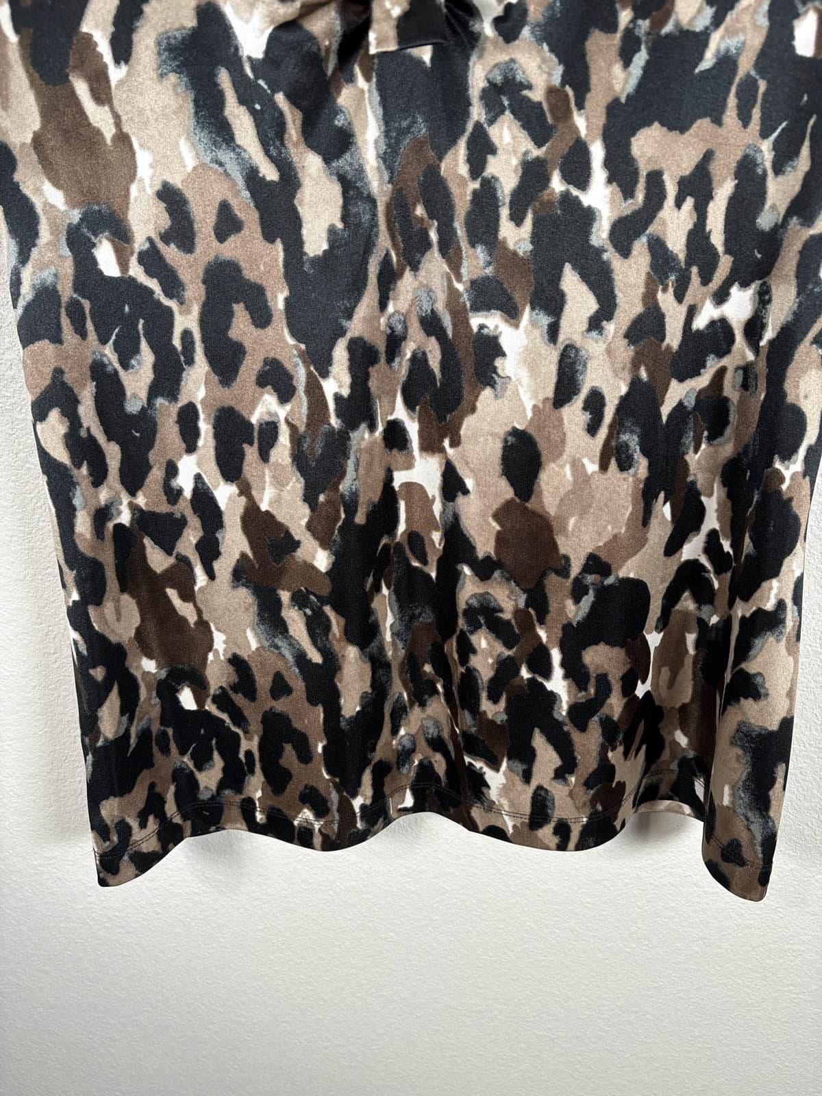 Dana Buchman L Leopard V-Neck Short Sleeve Top - Thumbnail 3
