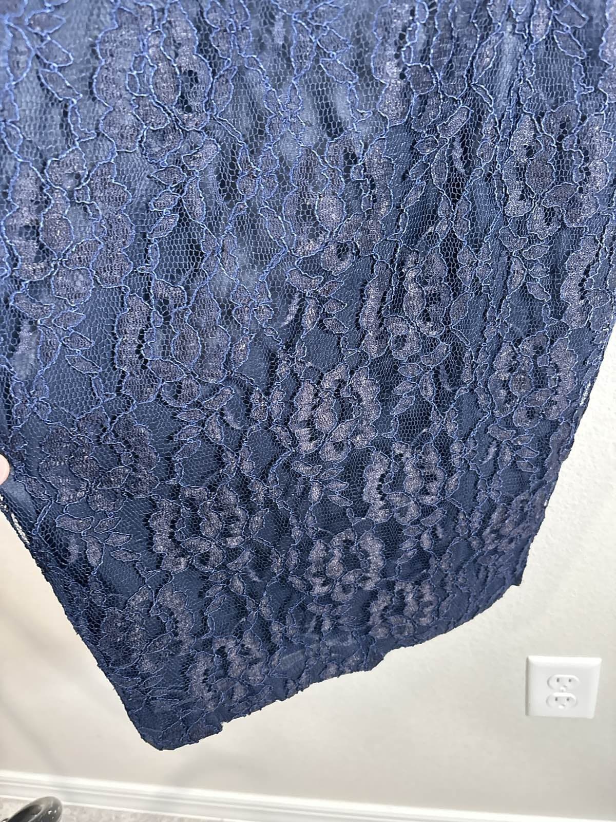 Ann Taylor Navy Blue Lace Mini Dress Spaghetti Strap Sheath 6 - Thumbnail 2