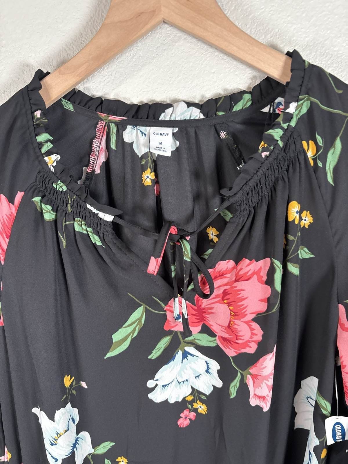Old Navy Womens Black Floral Long Sleeve Ruffle Dress With Tank M - Thumbnail 2