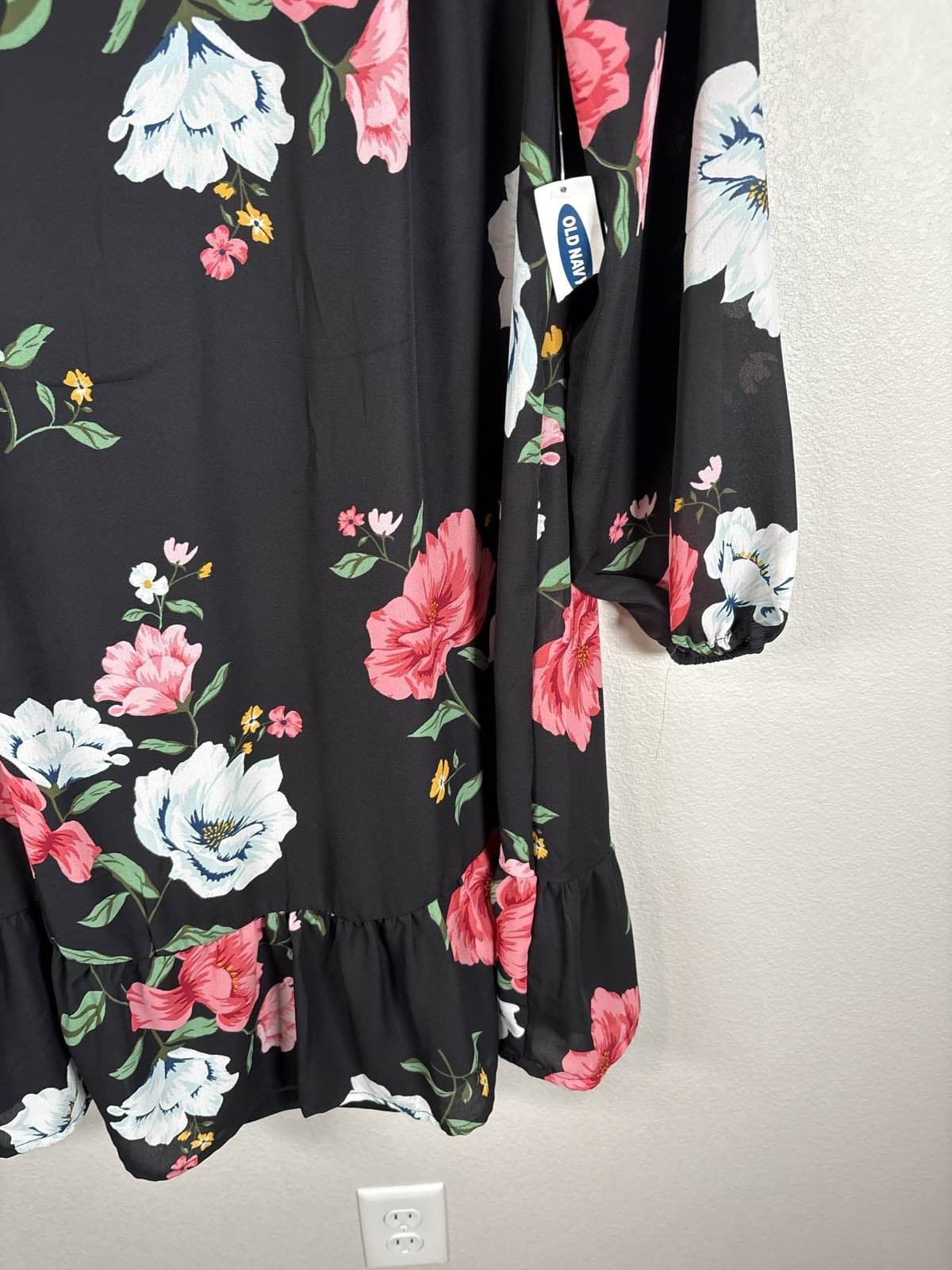 Old Navy Womens Black Floral Long Sleeve Ruffle Dress With Tank M - Thumbnail 3