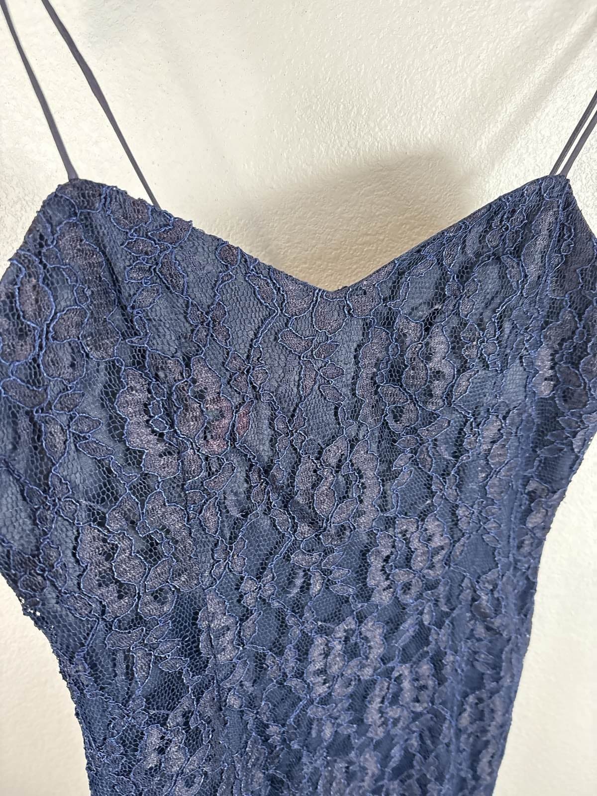 Ann Taylor Navy Blue Lace Mini Dress Spaghetti Strap Sheath 6 - Thumbnail 3