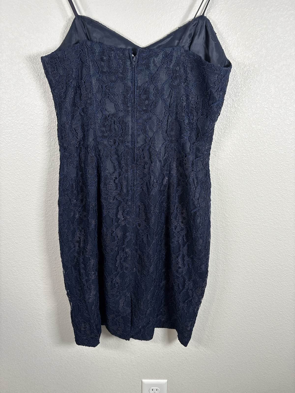 Ann Taylor Navy Blue Lace Mini Dress Spaghetti Strap Sheath 6 - Thumbnail 5