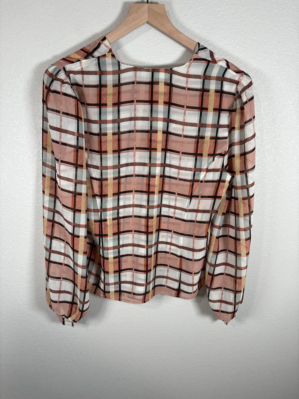 Cabi The Whist Blouse #6295 M Plaid Faux Wrap Long Sleeve Top - Thumbnail 6