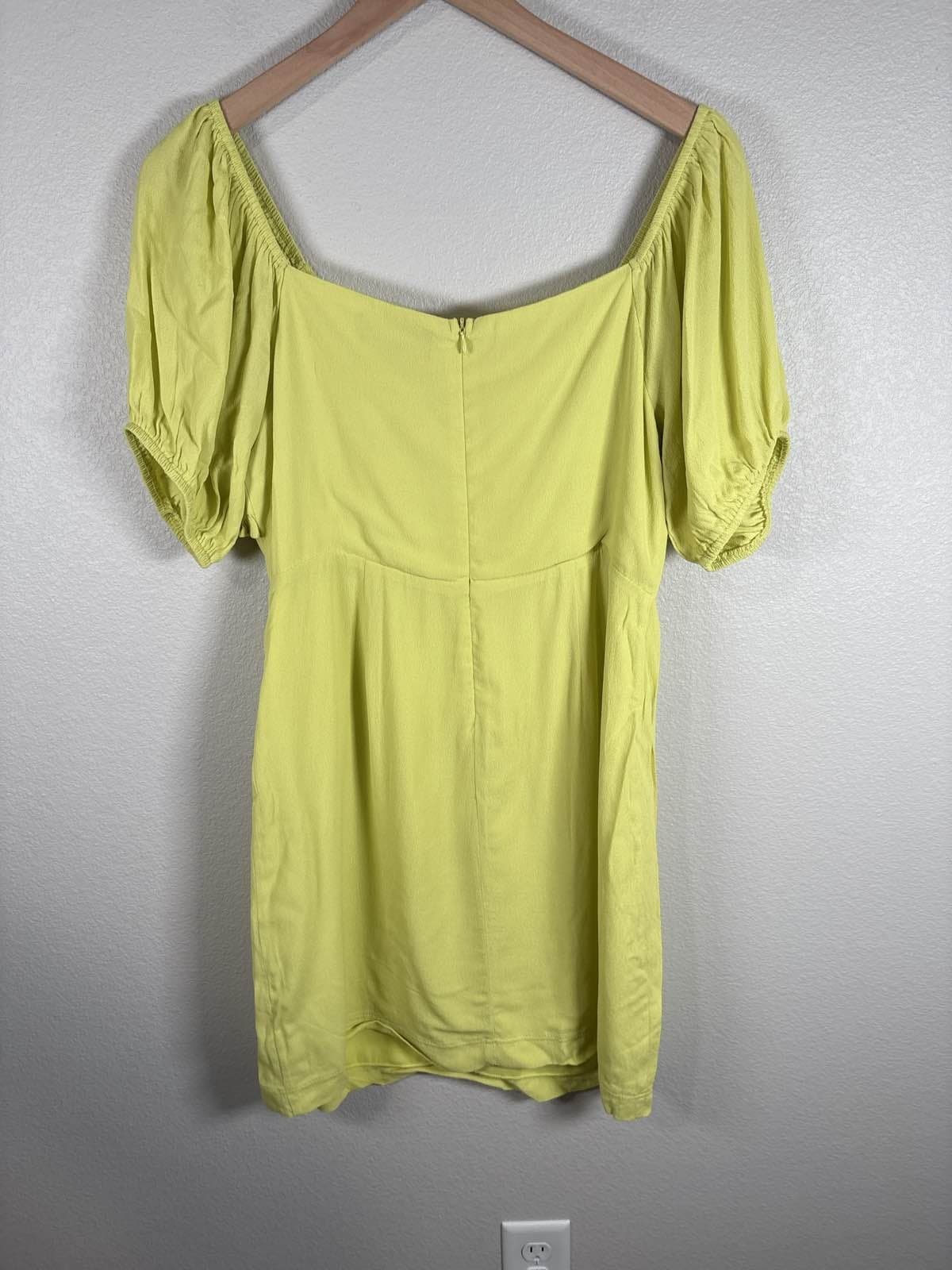 4SI3NNAM Women's Lime Green Tie Front Ruffle Puff Sleeve Midi Dress Size L - Thumbnail 4