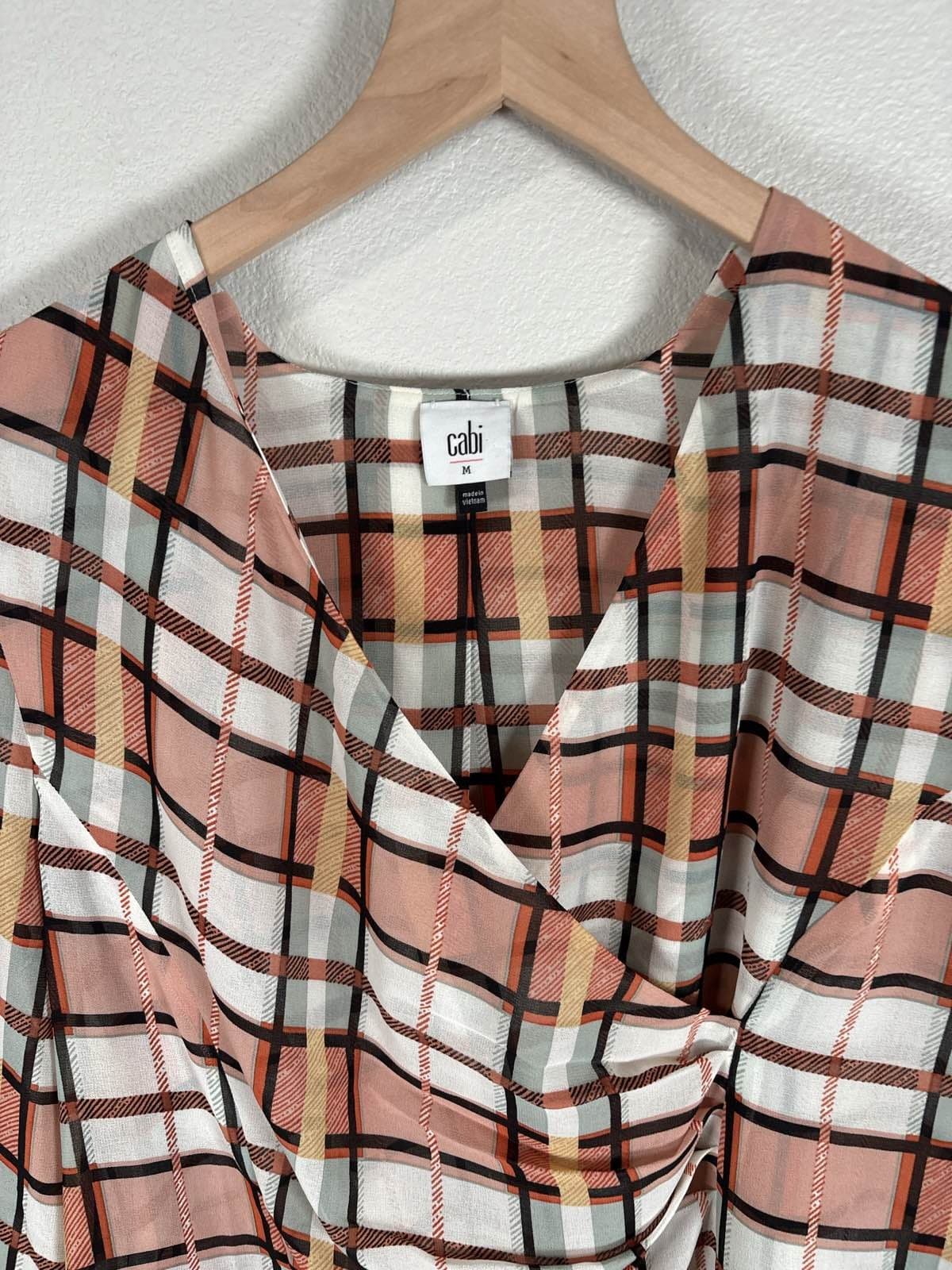 Cabi The Whist Blouse #6295 M Plaid Faux Wrap Long Sleeve Top - Thumbnail 2