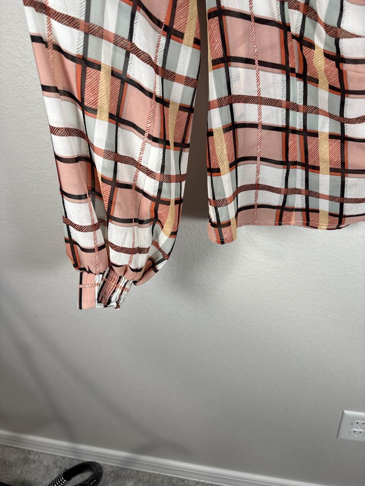 Cabi The Whist Blouse #6295 M Plaid Faux Wrap Long Sleeve Top - Thumbnail 3