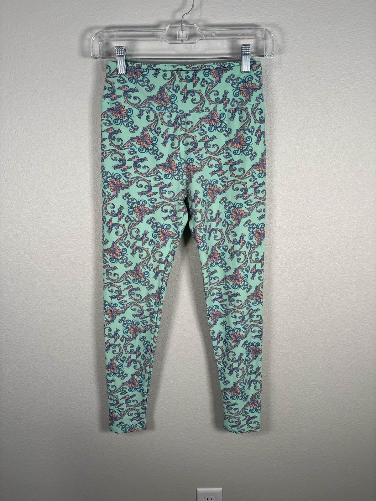 LuLaRoe OS Leggings Teal Green Orange Blue Paisley Floral