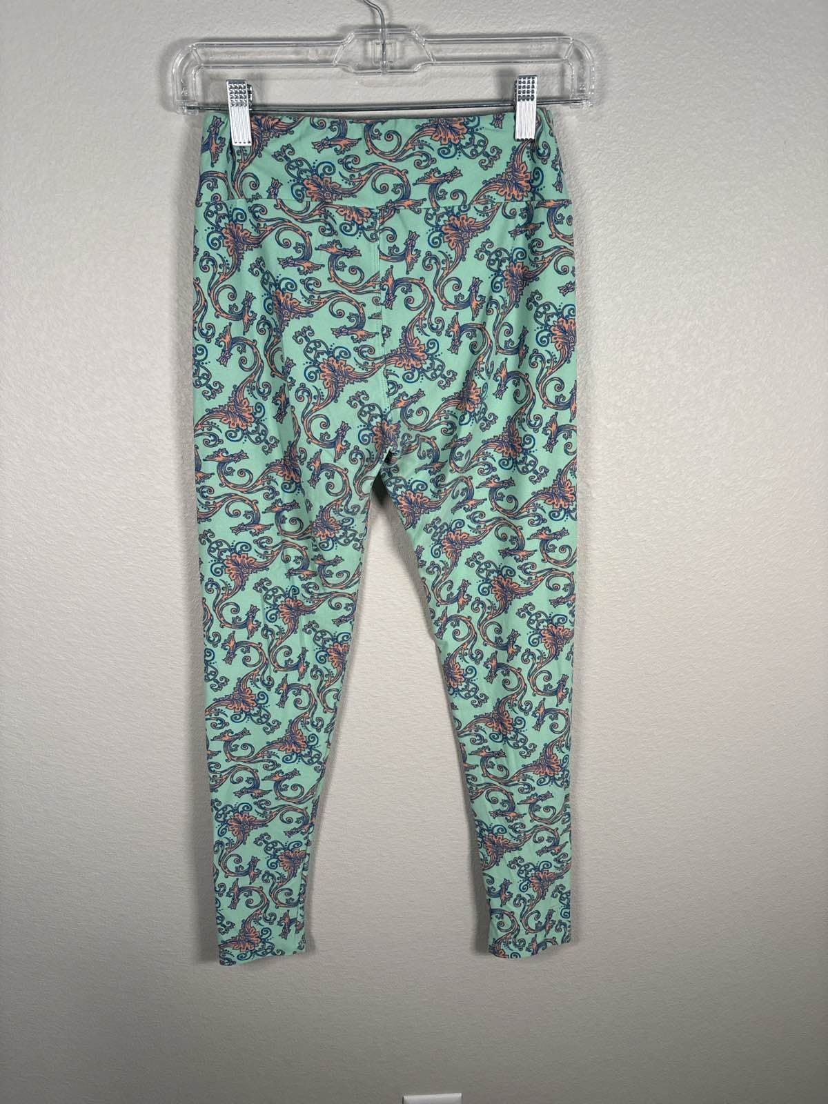 LuLaRoe OS Leggings Teal Green Orange Blue Paisley Floral - Thumbnail 4