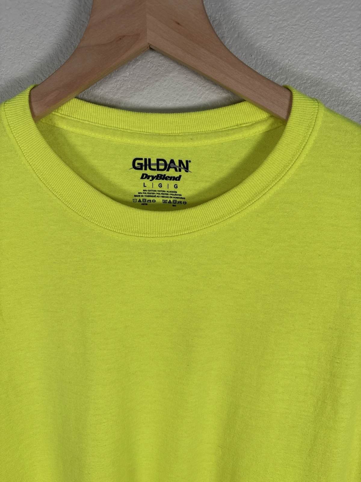 Gildan DryBlend Men's T-Shirt Short Sleeve Neon Yellow Crew Neck Tee 8000 L - Thumbnail 2