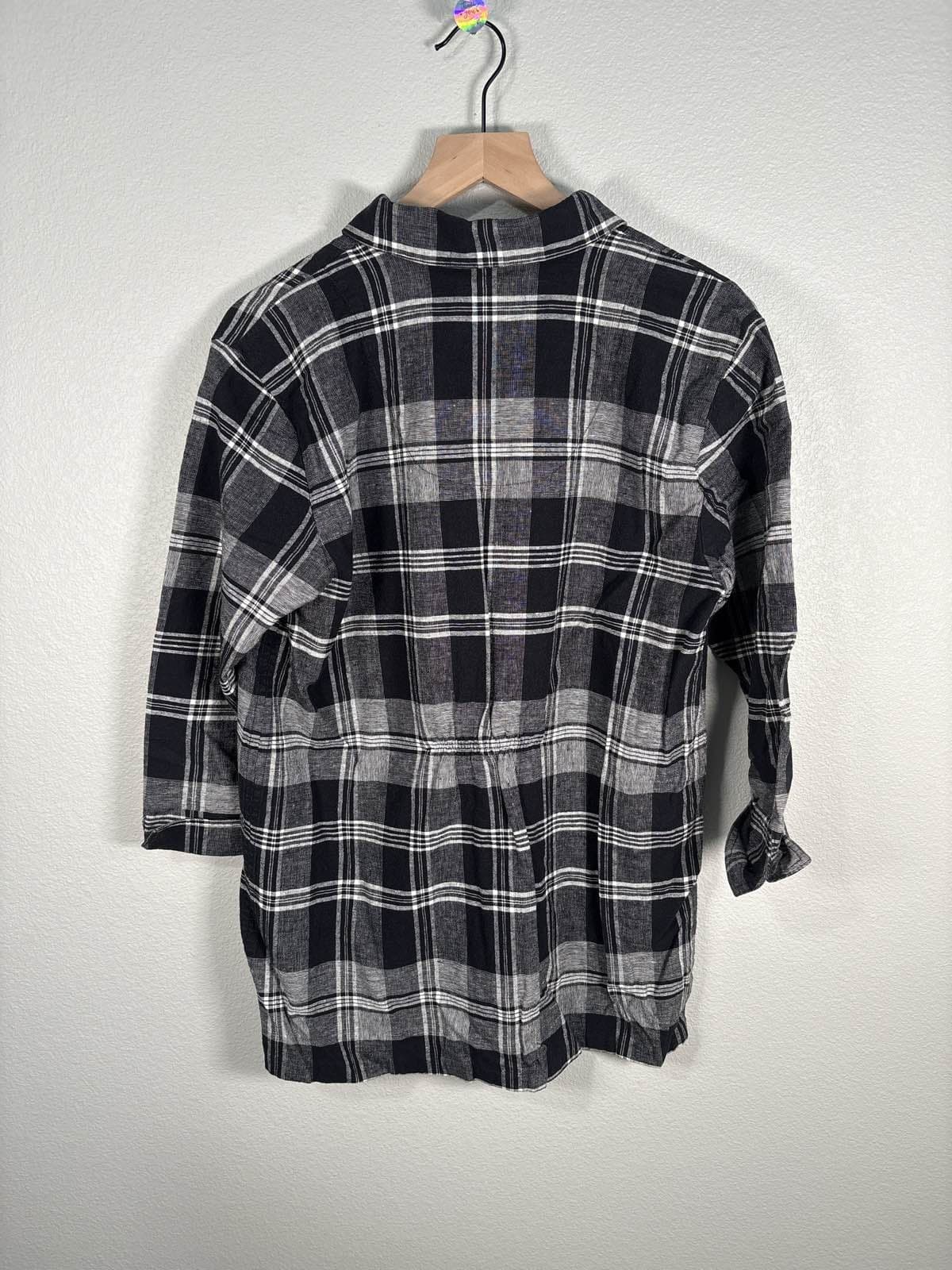 Christopher & Banks Womens Black Plaid Flannel Button Up Shirt M - Thumbnail 4