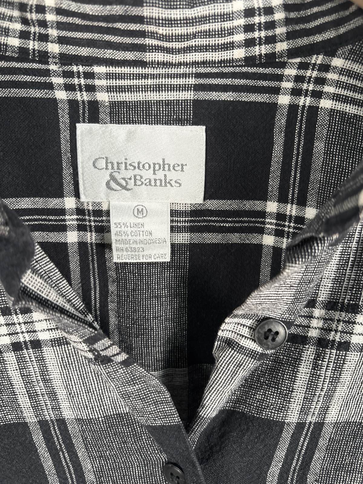 Christopher & Banks Womens Black Plaid Flannel Button Up Shirt M - Thumbnail 3