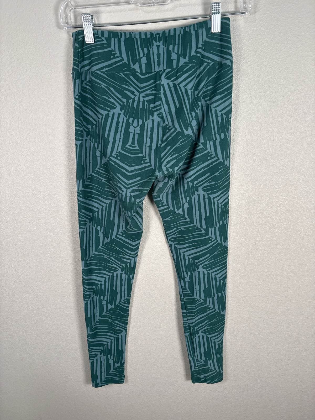 LuLaRoe One Size Leggings Green Blue Palm Leaf Graphic Print OS - Thumbnail 3