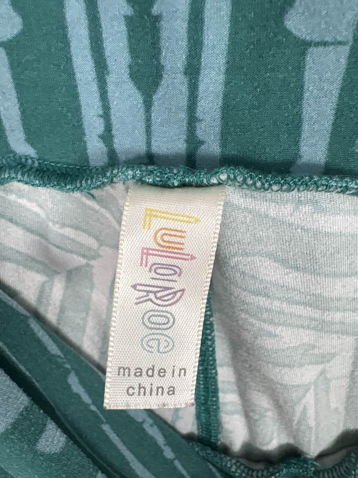 LuLaRoe One Size Leggings Green Blue Palm Leaf Graphic Print OS - Thumbnail 2