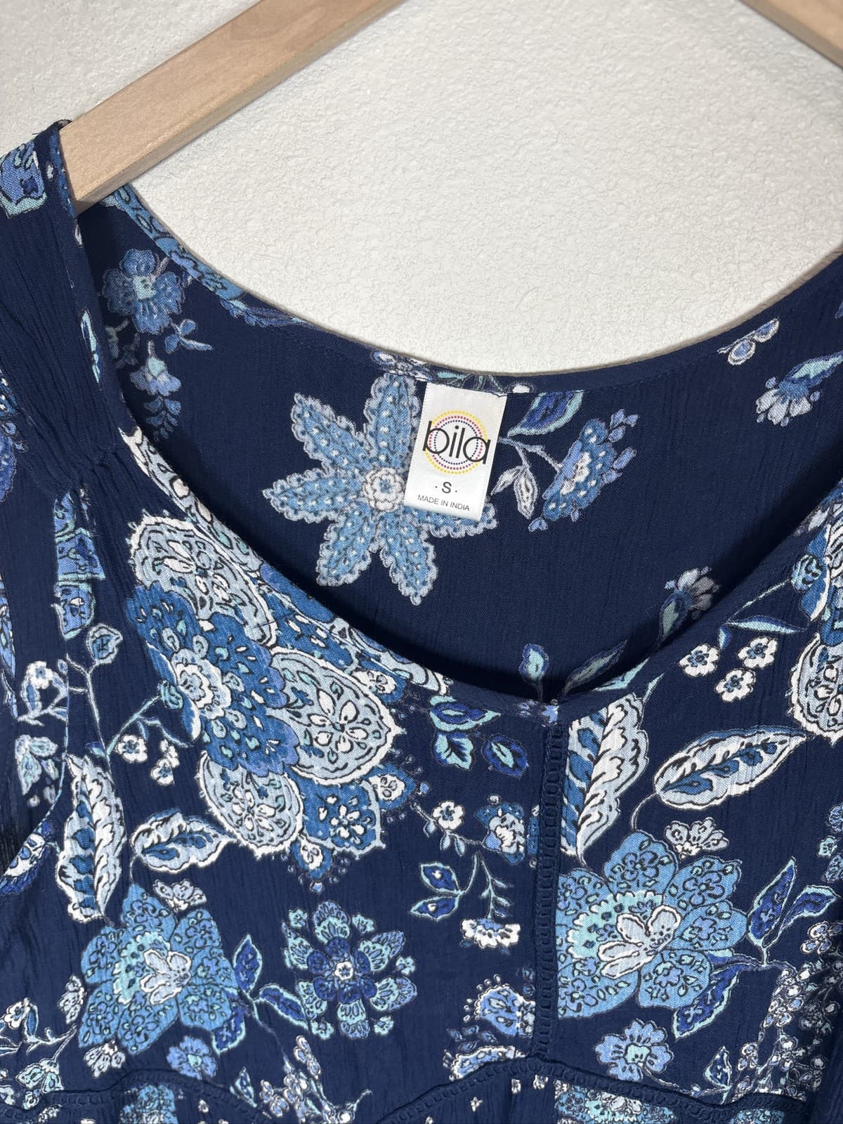 Bila Womens Small Blue Floral Babydoll Mini Dress Boho Cottagecore - Thumbnail 3