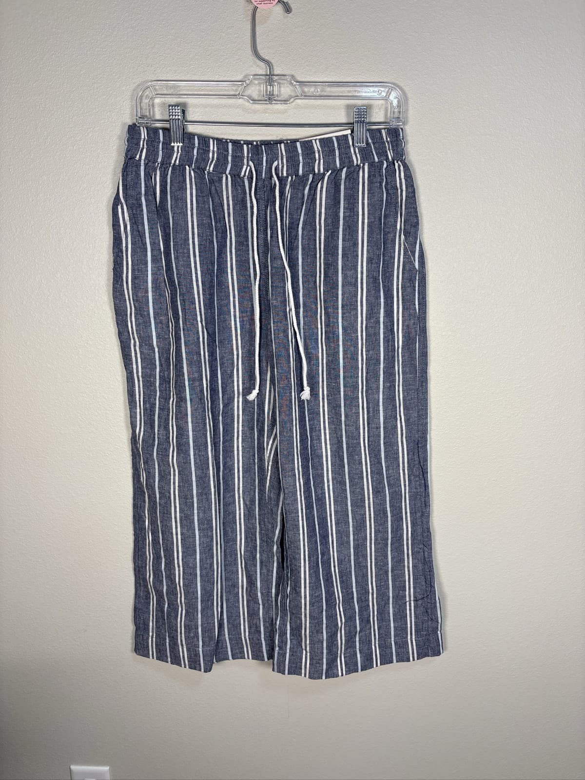 Beach Lunch Lounge Margot Striped Linen Crop Pants Womens Small Blue - Thumbnail 3