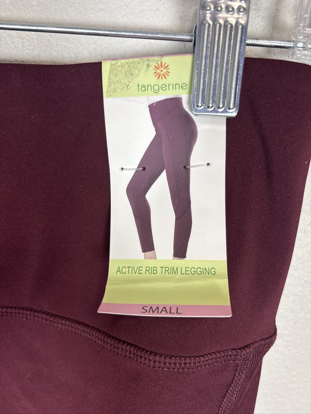 Tangerine Womens Active Rib Trim Legging Port Rose Plum Maroon Small - Thumbnail 4