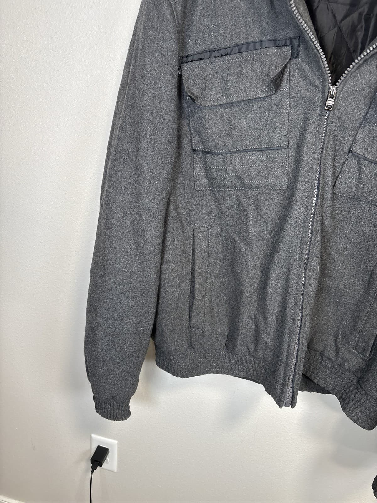 Sean John Men's Gray Wool Blend Bomber Jacket - Thumbnail 4