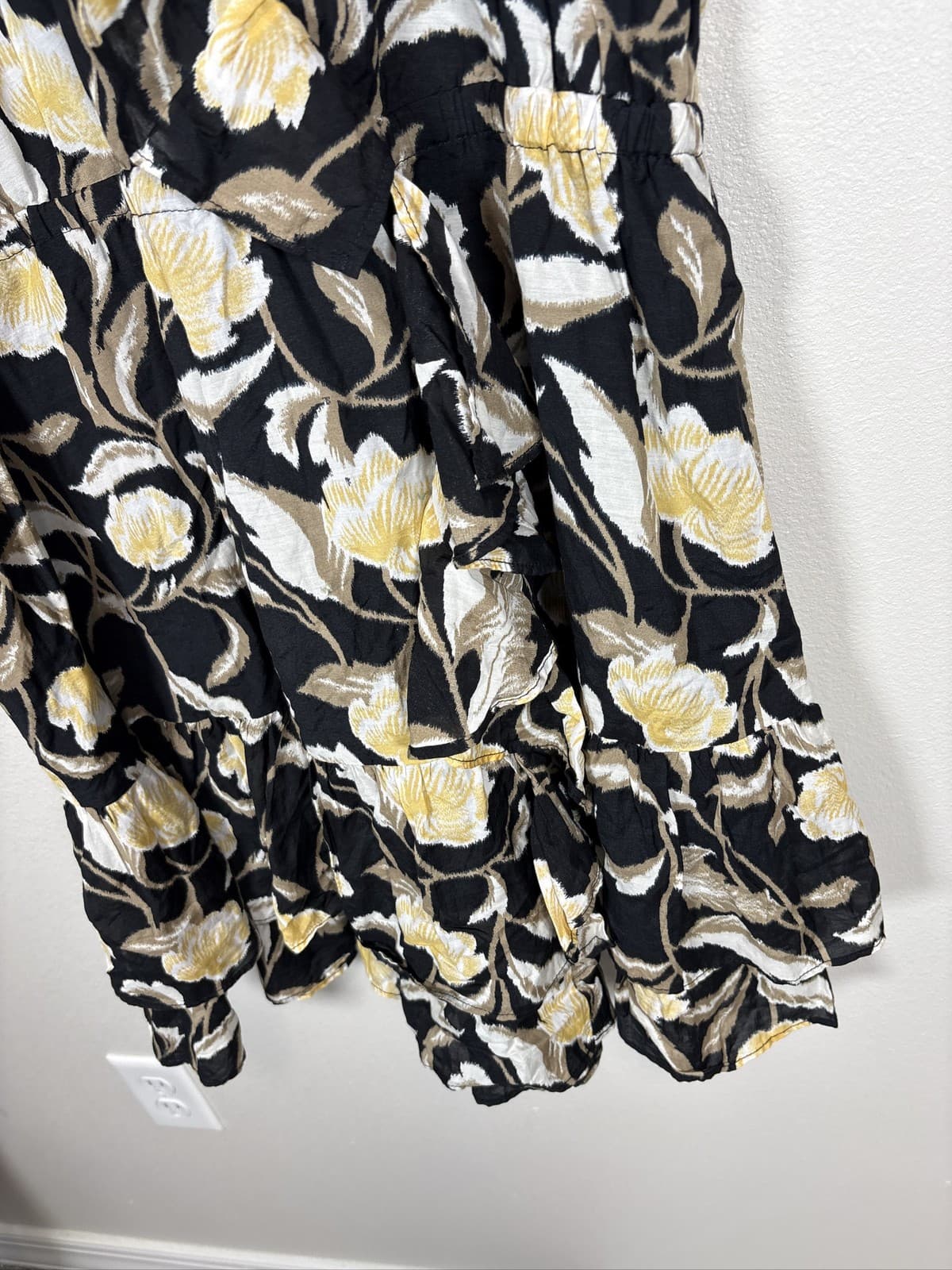 Universal Thread Women Black Yellow Floral Flutter Sleeve Ruffle Dress M - Thumbnail 3