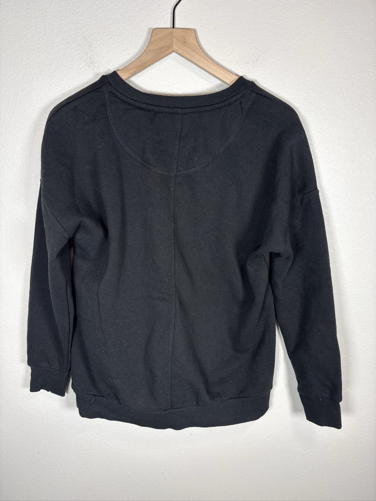 Member's Mark Women Black Cozy V-Neck Brushed Fleece Sweatshirt S - Thumbnail 3