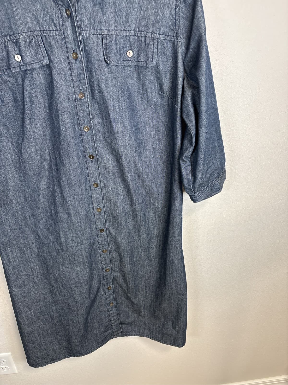 Liz Claiborne Blue Denim Shirt Dress Women 3/4 Sleeve Pockets Size 18 P - Thumbnail 3
