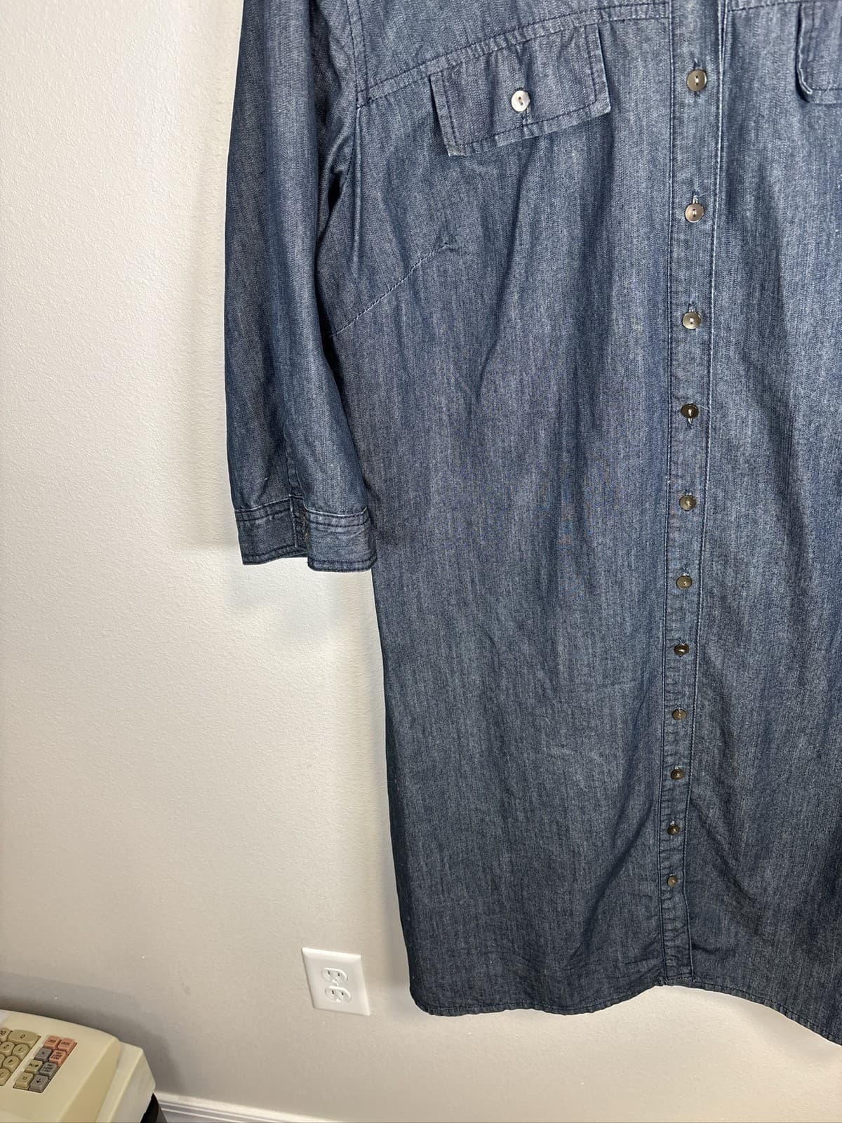 Liz Claiborne Blue Denim Shirt Dress Women 3/4 Sleeve Pockets Size 18 P - Thumbnail 4