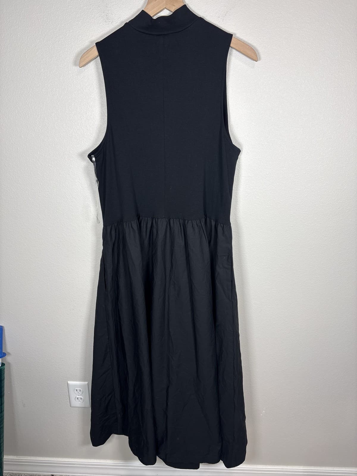 A New Day Womens XXL Black Mock Neck Mixed Media Poplin Midi Dress - Thumbnail 4