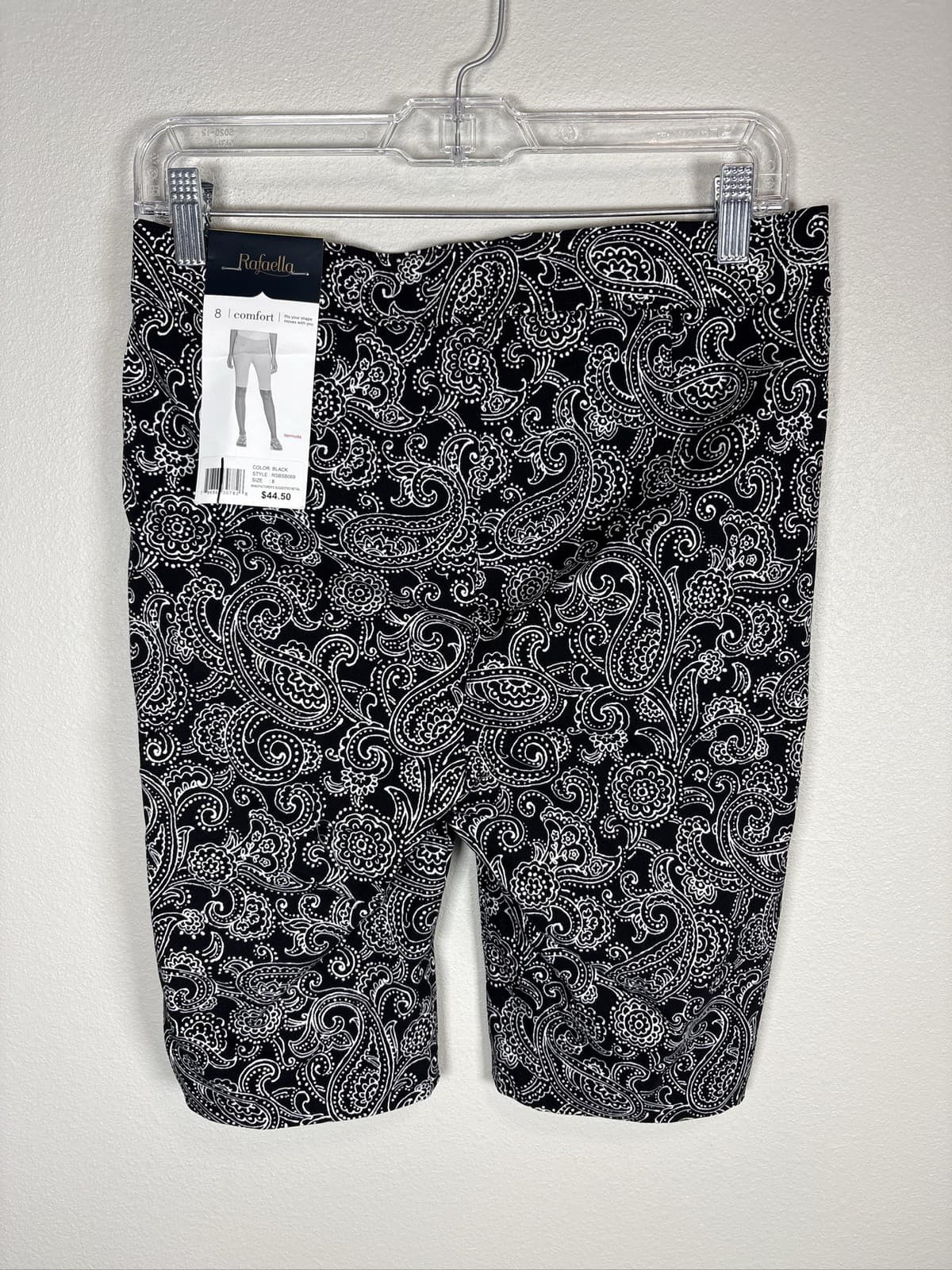 Rafaella Womens Comfort Bermuda Shorts Size 8 Black White Paisley - Thumbnail 3