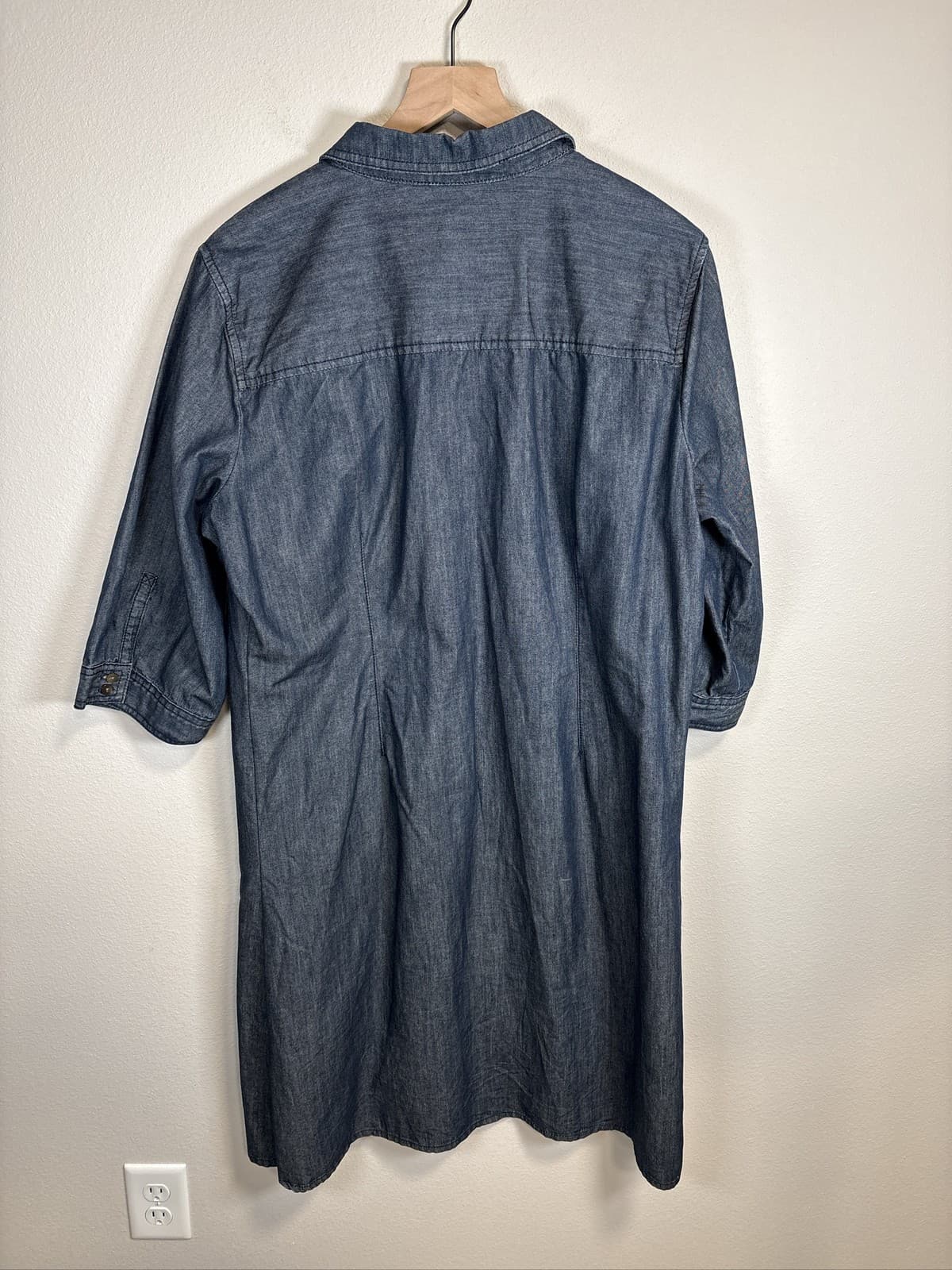 Liz Claiborne Blue Denim Shirt Dress Women 3/4 Sleeve Pockets Size 18 P - Thumbnail 5