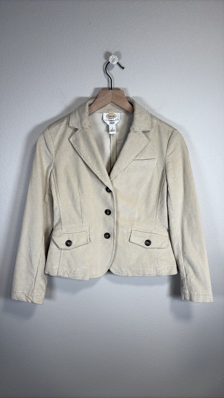Talbots Women's Tan Corduroy Blazer 4 Pockets Button Academia