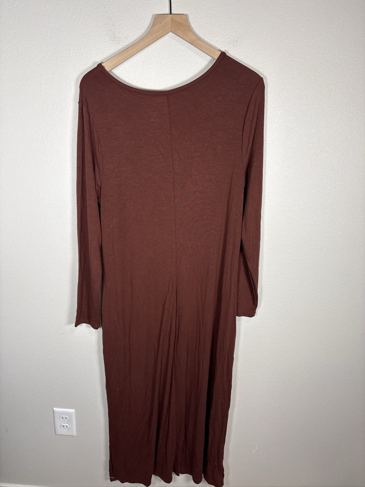 A New Day Womens Brown Ribbed Knit Long Sleeve Midi Dress - Thumbnail 4
