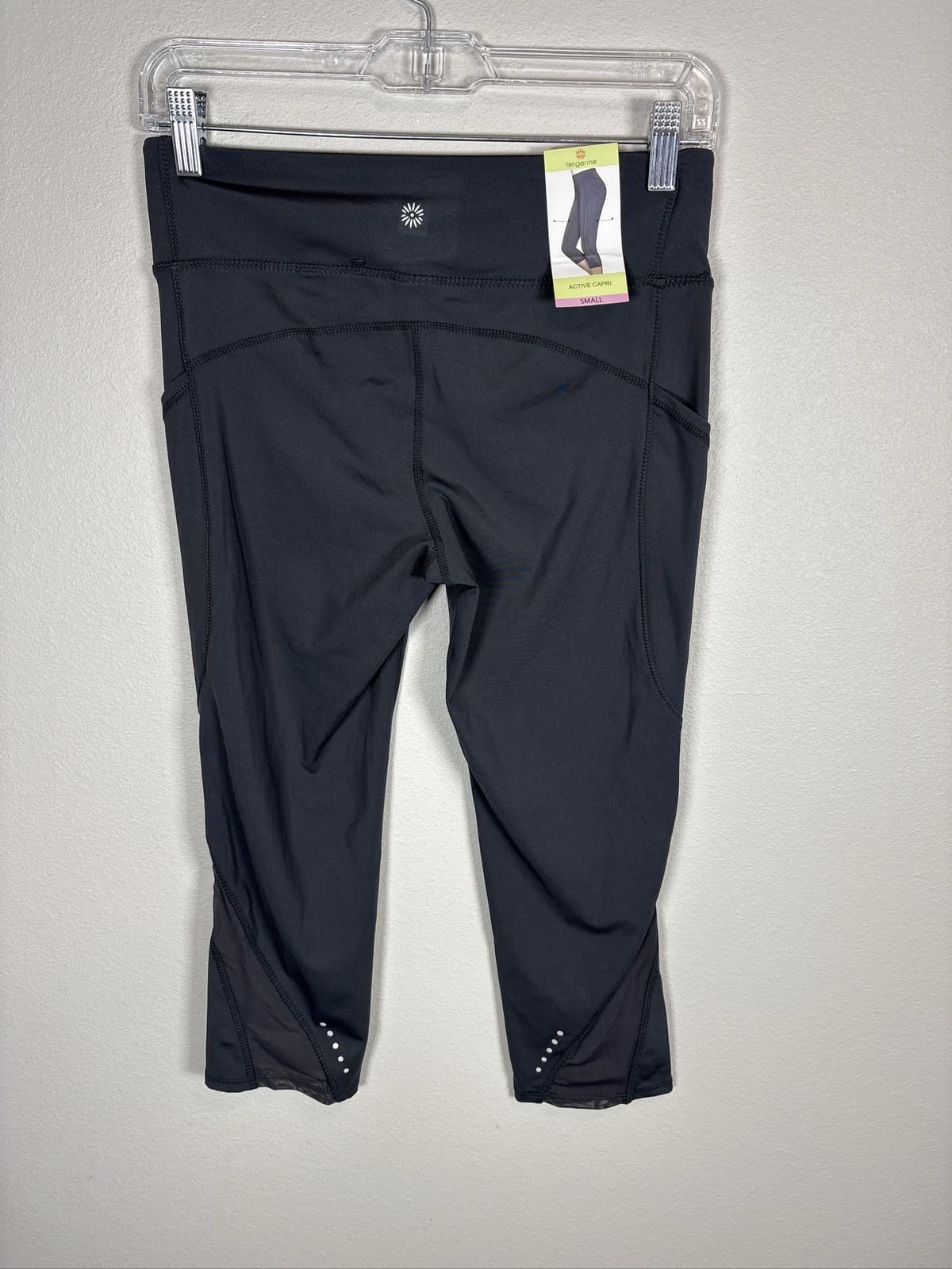 Tangerine Women Gray Active Capri Leggings Mesh Pockets Reflective S - Thumbnail 2