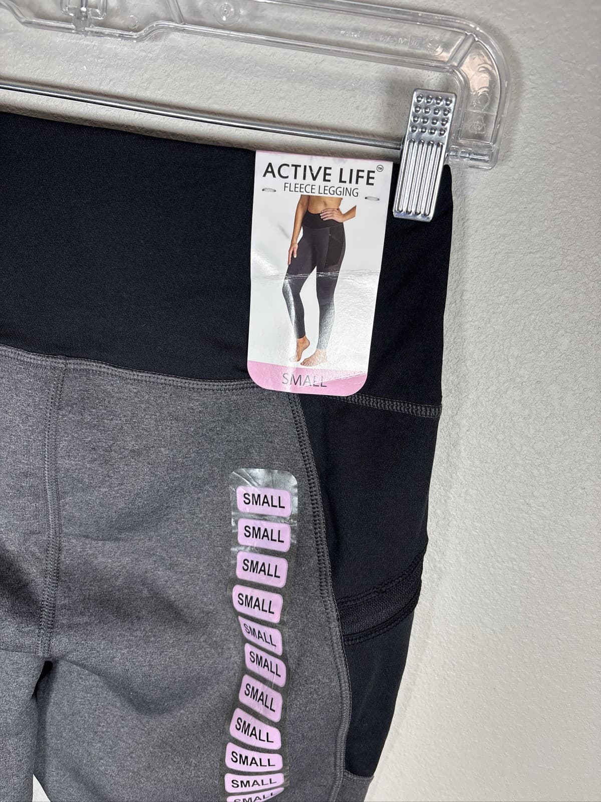 Active Life Fleece Lined Leggings Women Small Gray Black Pockets - Thumbnail 2