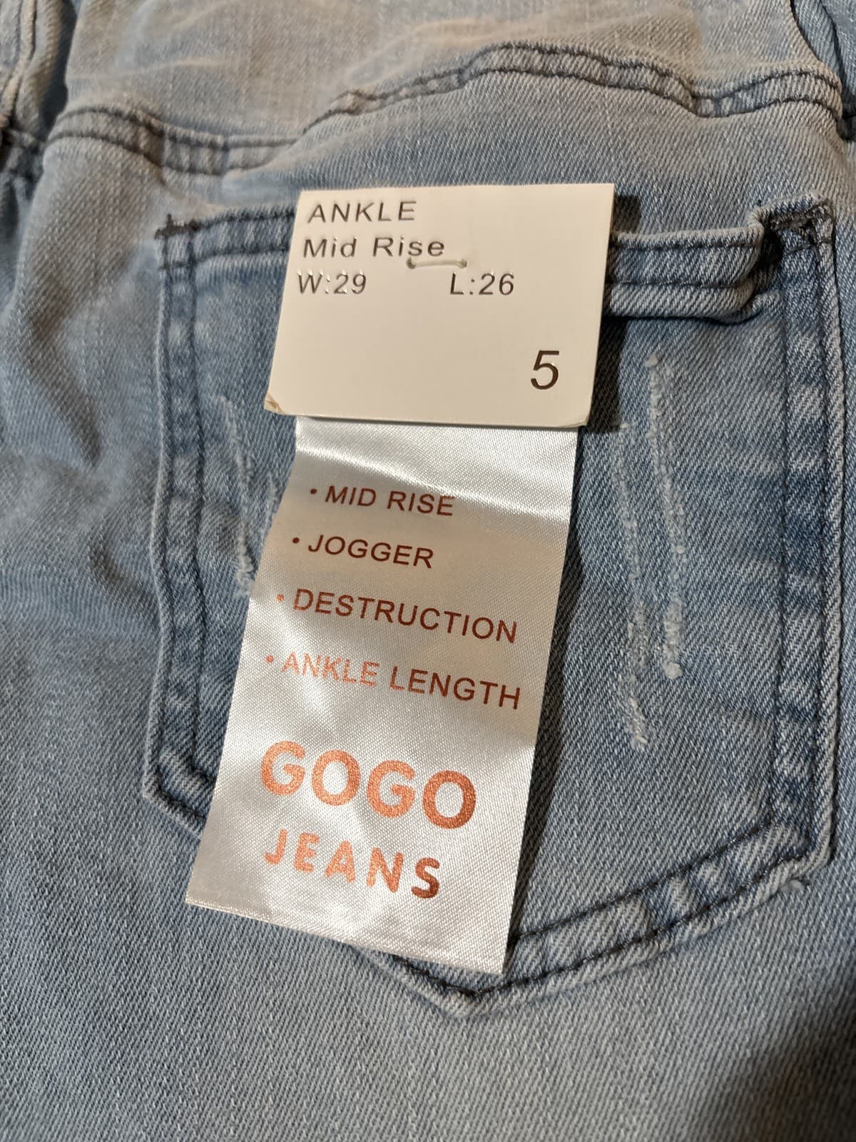 GOGO Jeans Mid-Rise Ankle Distressed Light Wash Drawstring Jogger Women's NWT 5 - Thumbnail 3