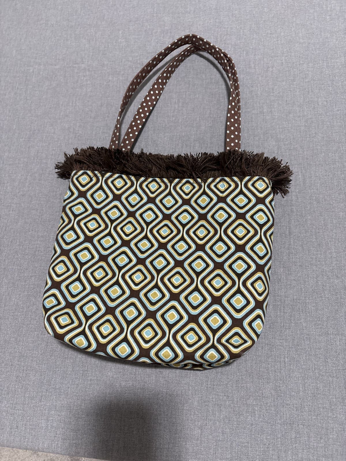 Bagolitas By Janice Classic Brown Fringe Purse Bag Geometric Print Shoulder Tote - Thumbnail 5