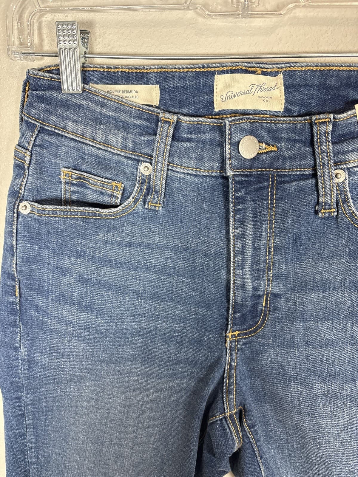 Universal Thread Women High Rise Bermuda Denim Shorts Raw Hem Blue 2 - Thumbnail 3