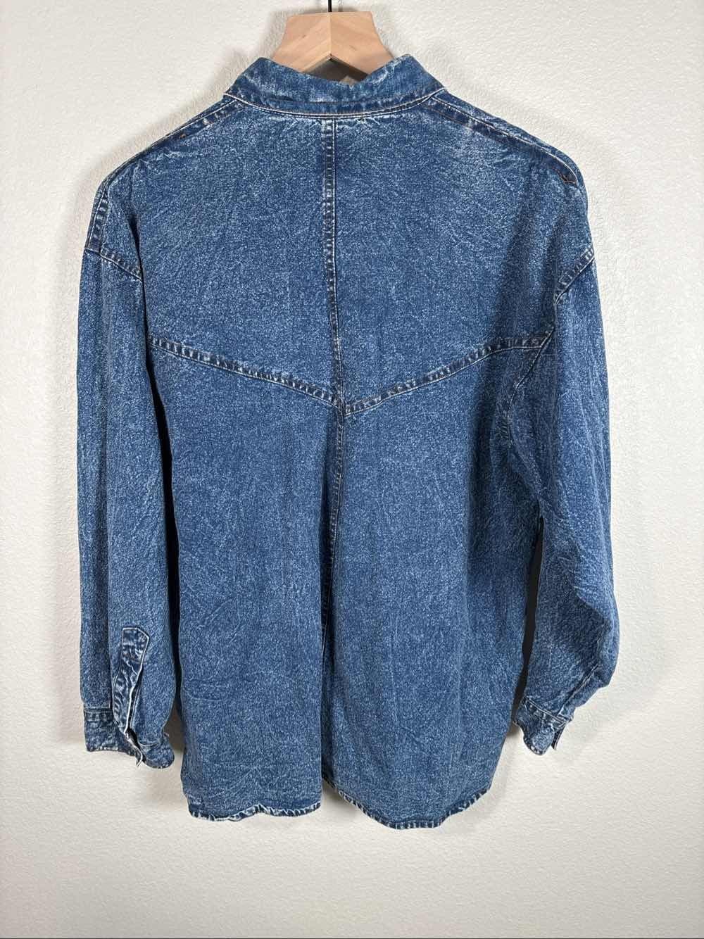VTG 80s 90s Pretty Bleu Women's Acid Wash Embellished Denim Jean Shirt M - Thumbnail 5