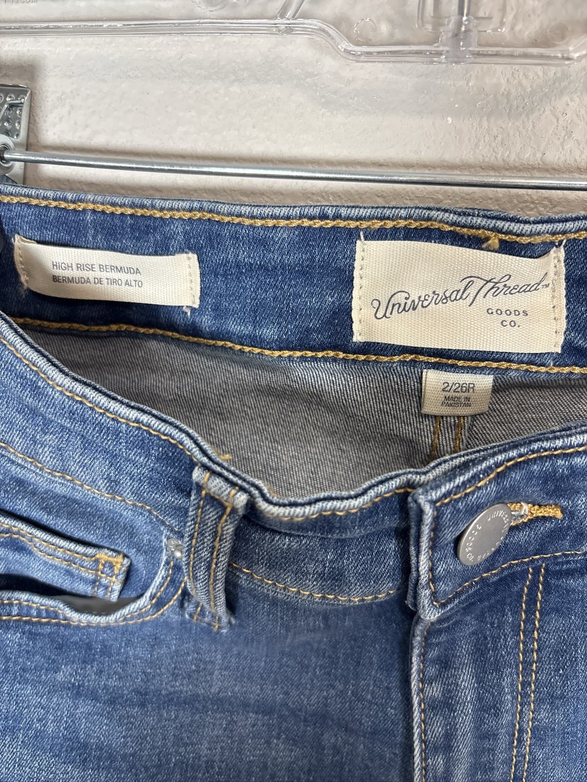 Universal Thread Women High Rise Bermuda Denim Shorts Raw Hem Blue 2 - Thumbnail 4