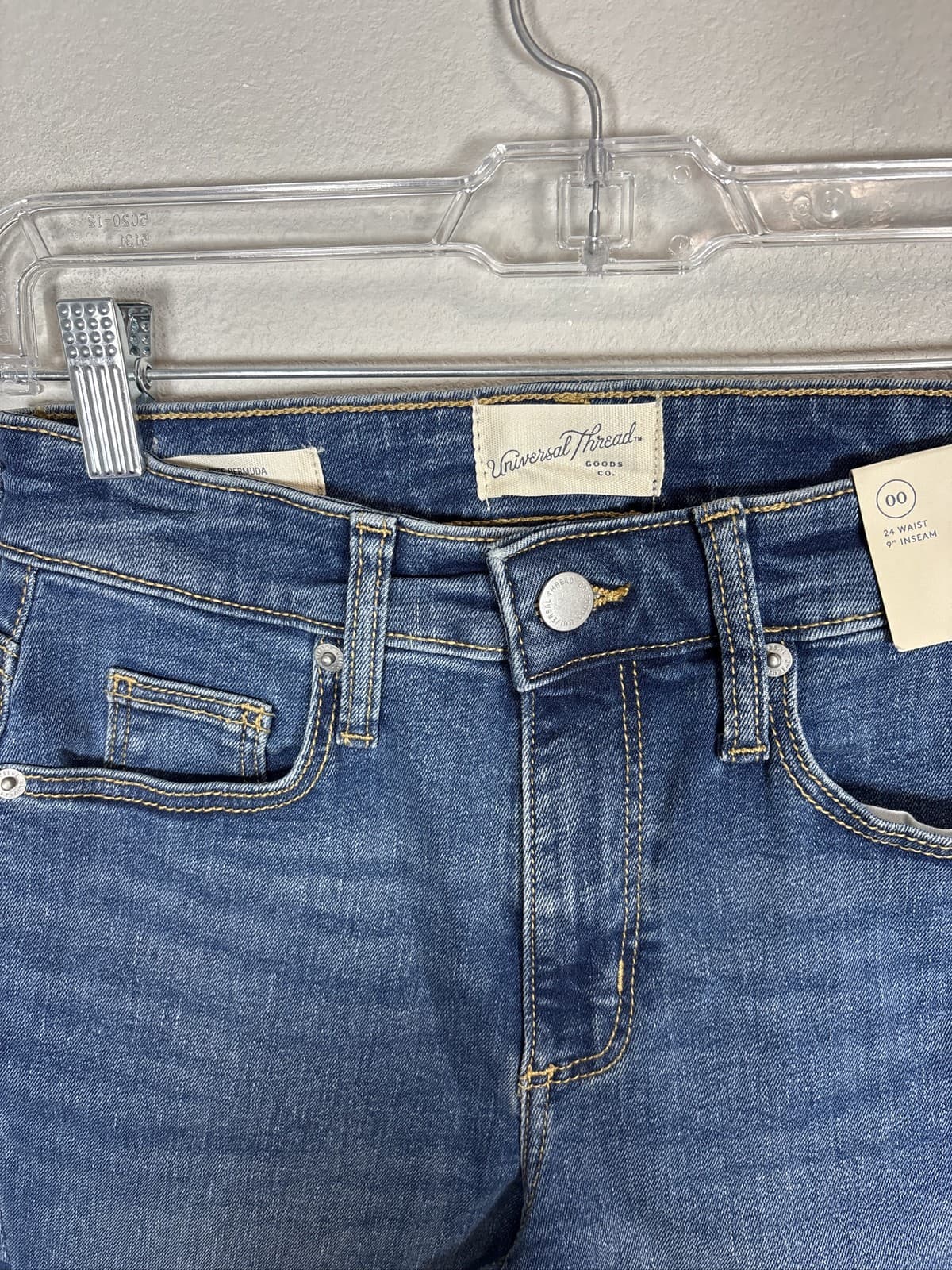 Universal Thread High Rise Bermuda Denim Shorts Raw Hem Blue Size 00 - Thumbnail 3
