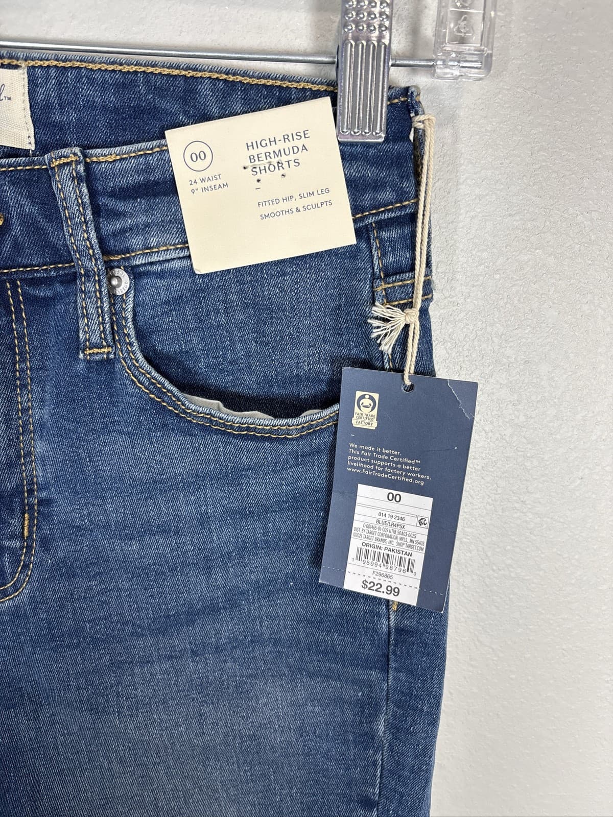 Universal Thread High Rise Bermuda Denim Shorts Raw Hem Blue Size 00 - Thumbnail 2