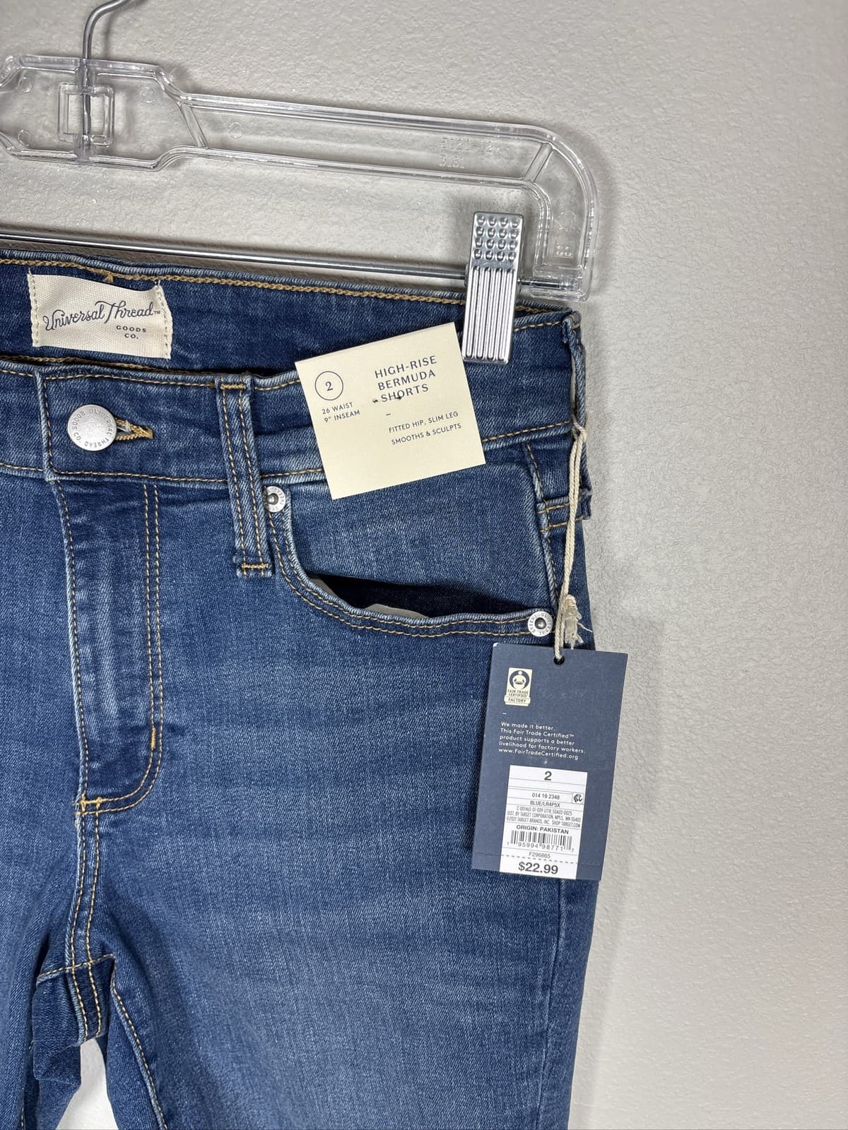 Universal Thread Women High Rise Bermuda Denim Shorts Raw Hem Blue 2 - Thumbnail 2