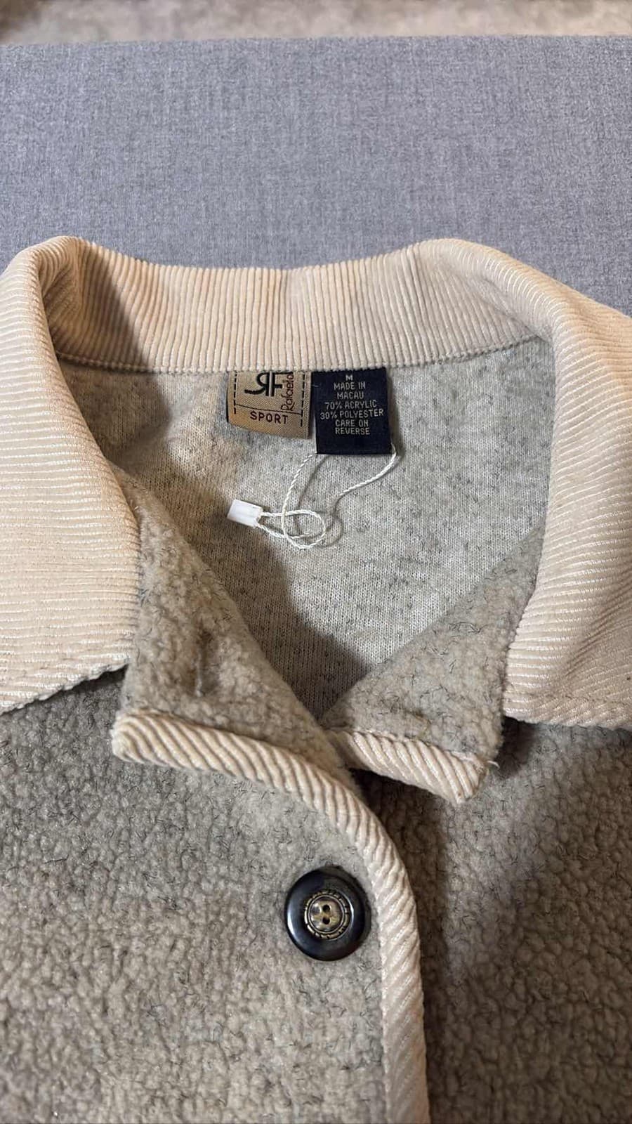 Rafaella Sport Womens Medium Sherpa Fleece Corduroy Jacket Button Up Beige - Thumbnail 2