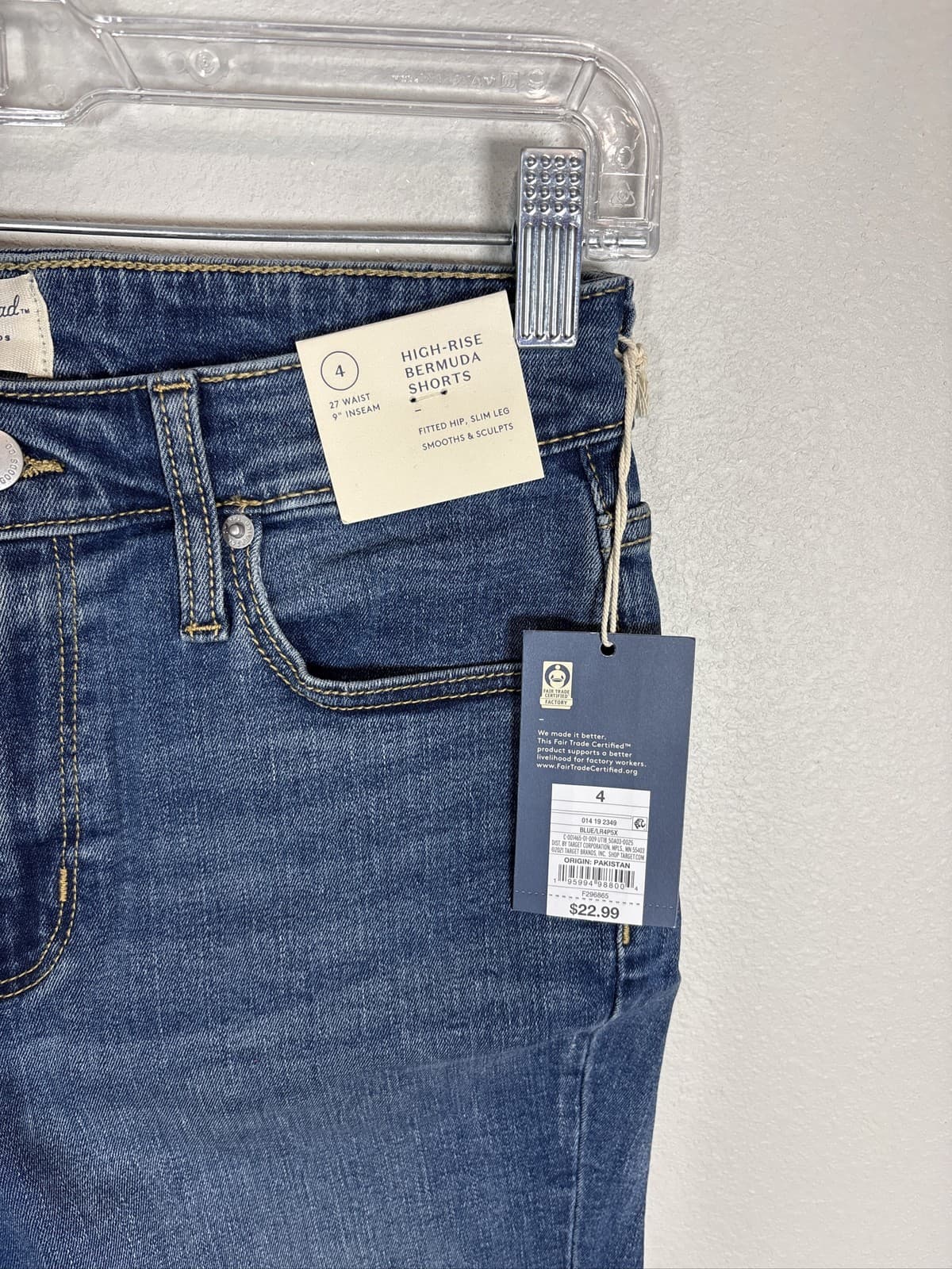 Universal Thread High-Rise Bermuda Denim Shorts Size 4 Blue Raw Hem - Thumbnail 2